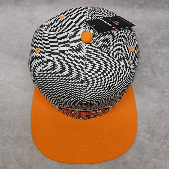 Airwalk Forever 21 Checkered Hat Adjustable Black White Flat Orange Brimmed Cap - Picture 3 of 8